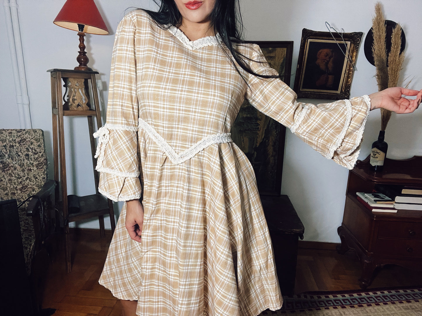 60s plaid dress .Fits best M /Light L