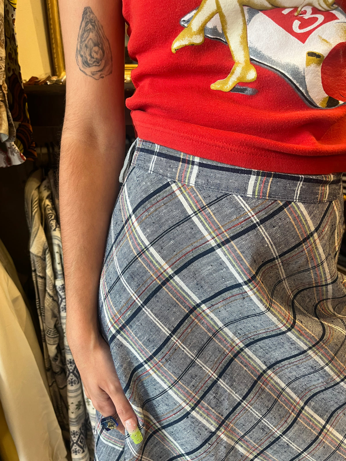 Plaid midi skirt