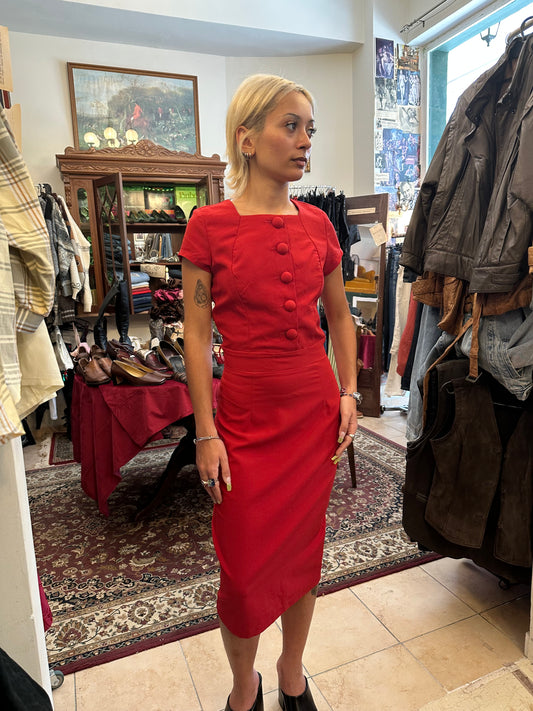 Bright Red Midi Vintage Deadstock Dress