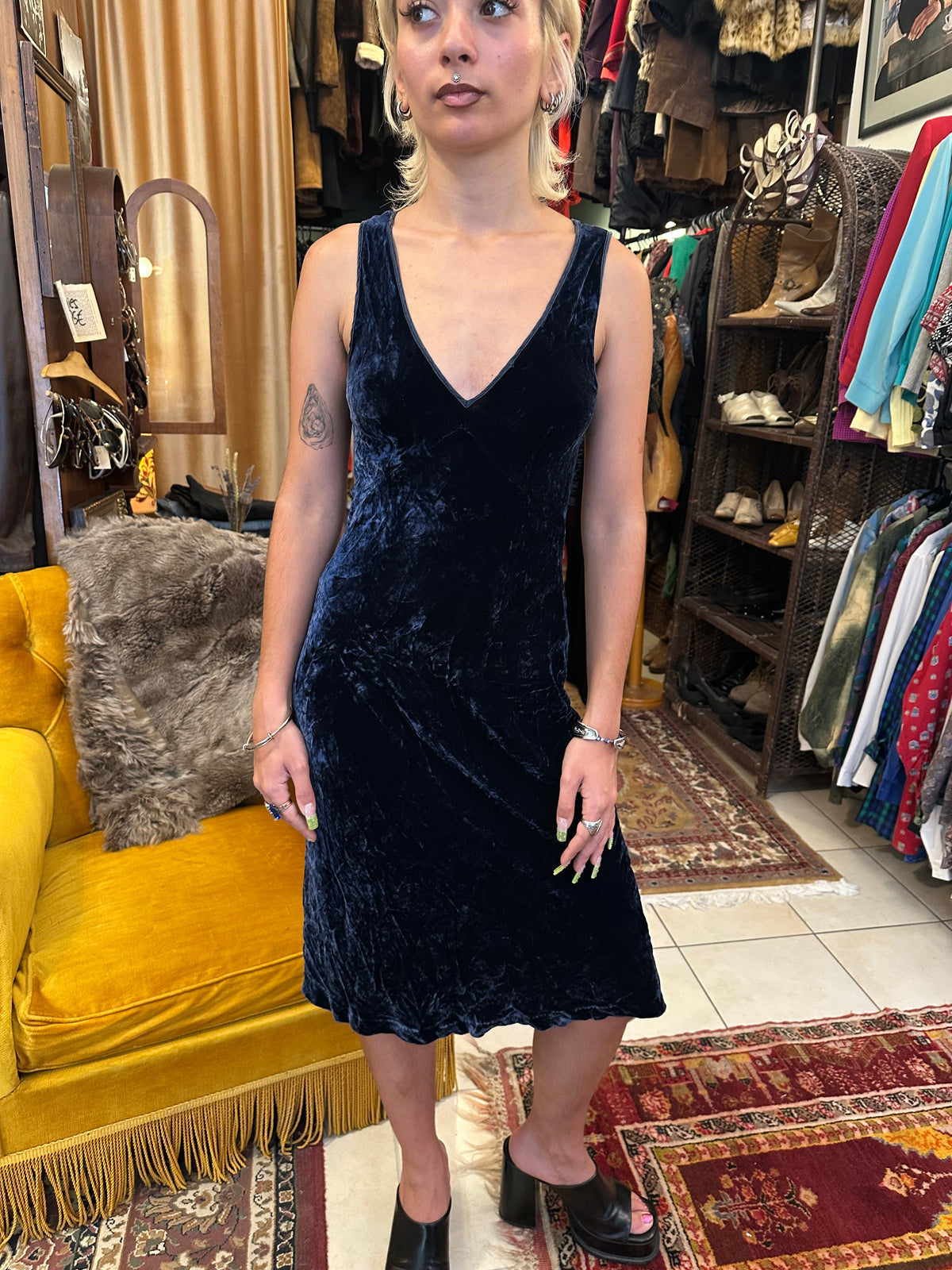Blue velvet midi dress