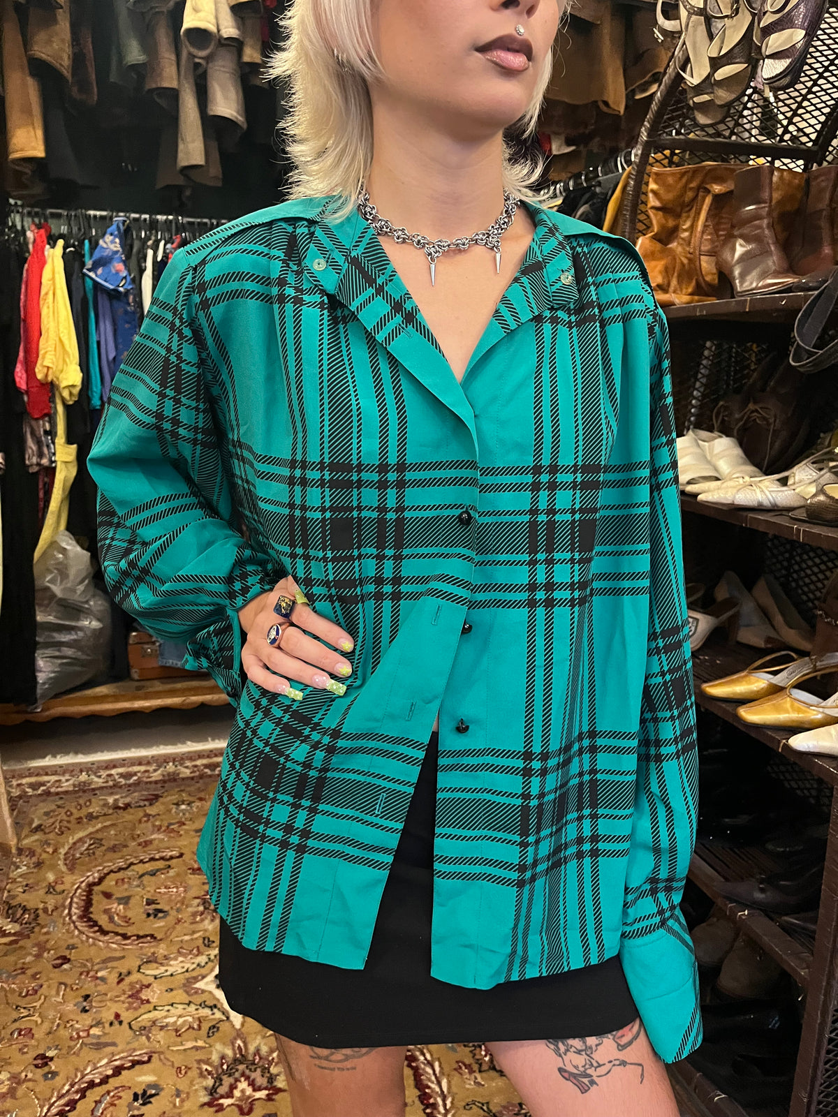 Vintage Plaid Turquoise Shirt