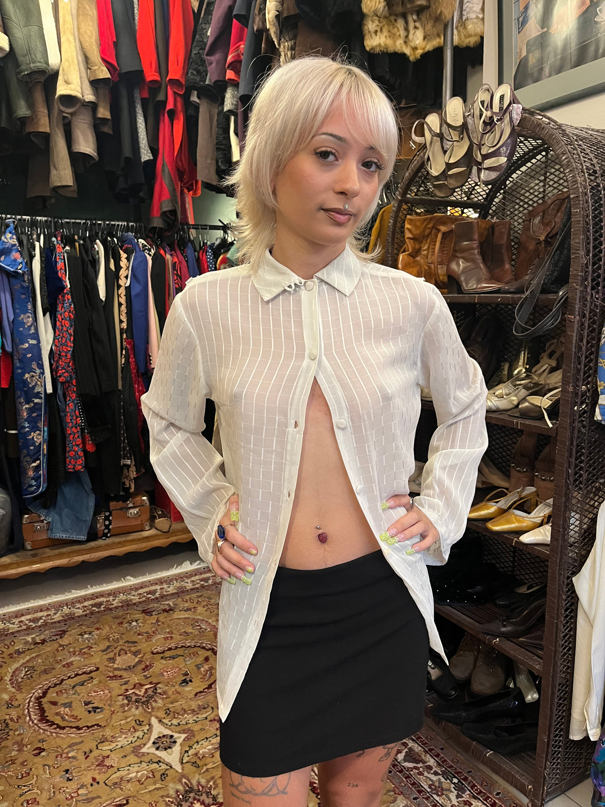 Vintage button up see through shirt