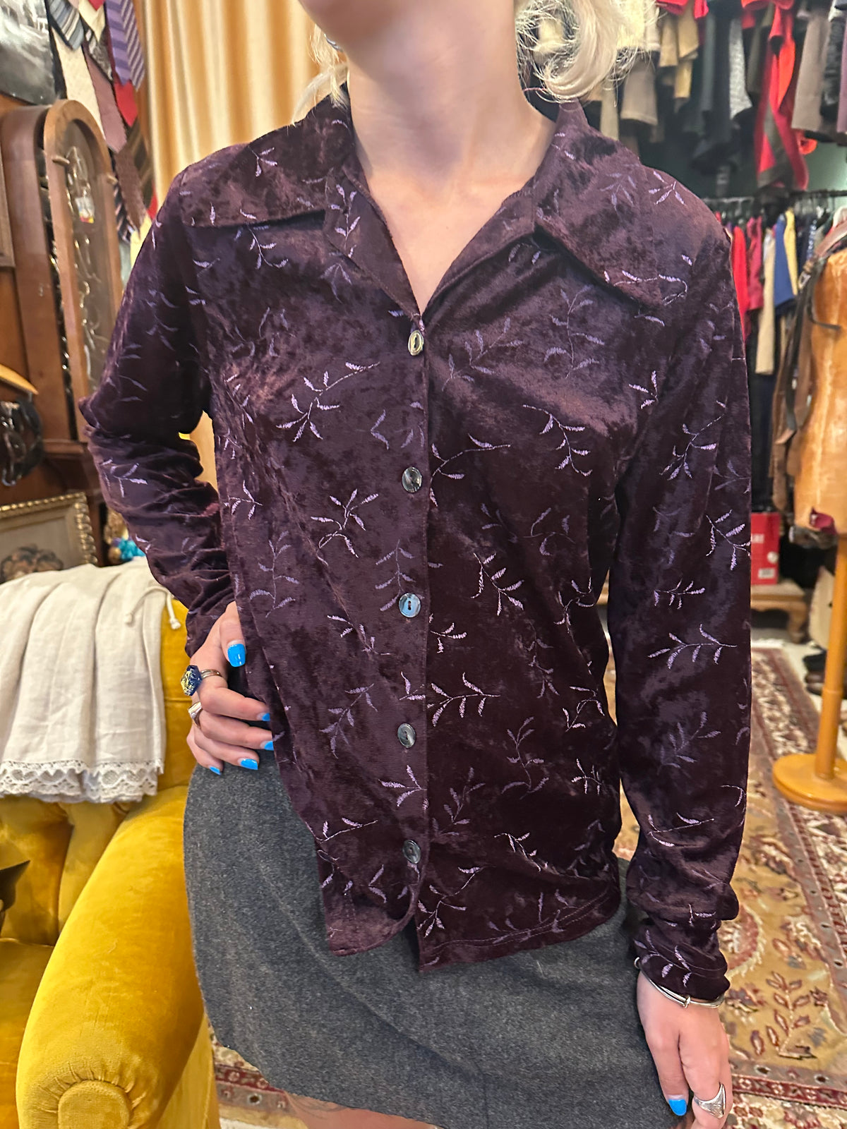 Vintage Velvet Floral Pattern Shirt