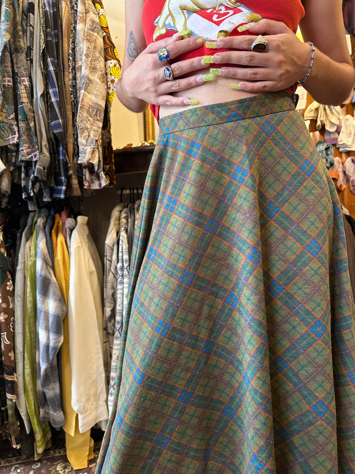 Vintage Plaid Midi Skirt