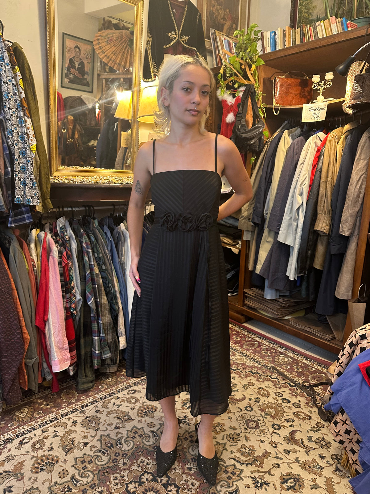 Black Striped Midi Dress