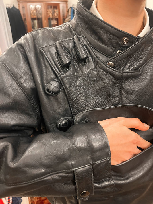 Genuine leather biker button up jacket .Fits best M