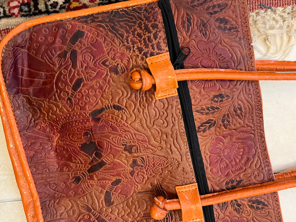 70s patterned leather bag