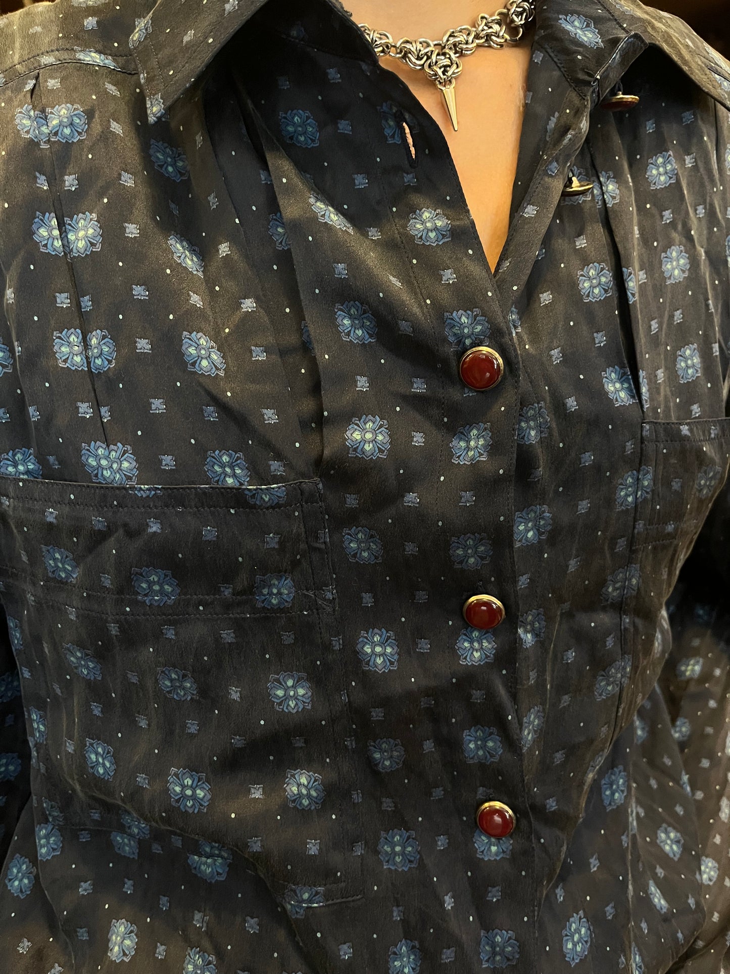 Vintage button up satin feel shirt