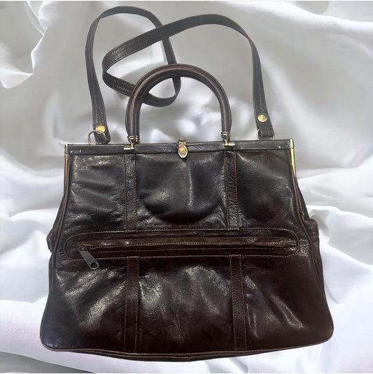 90s dark brown leather hand bag