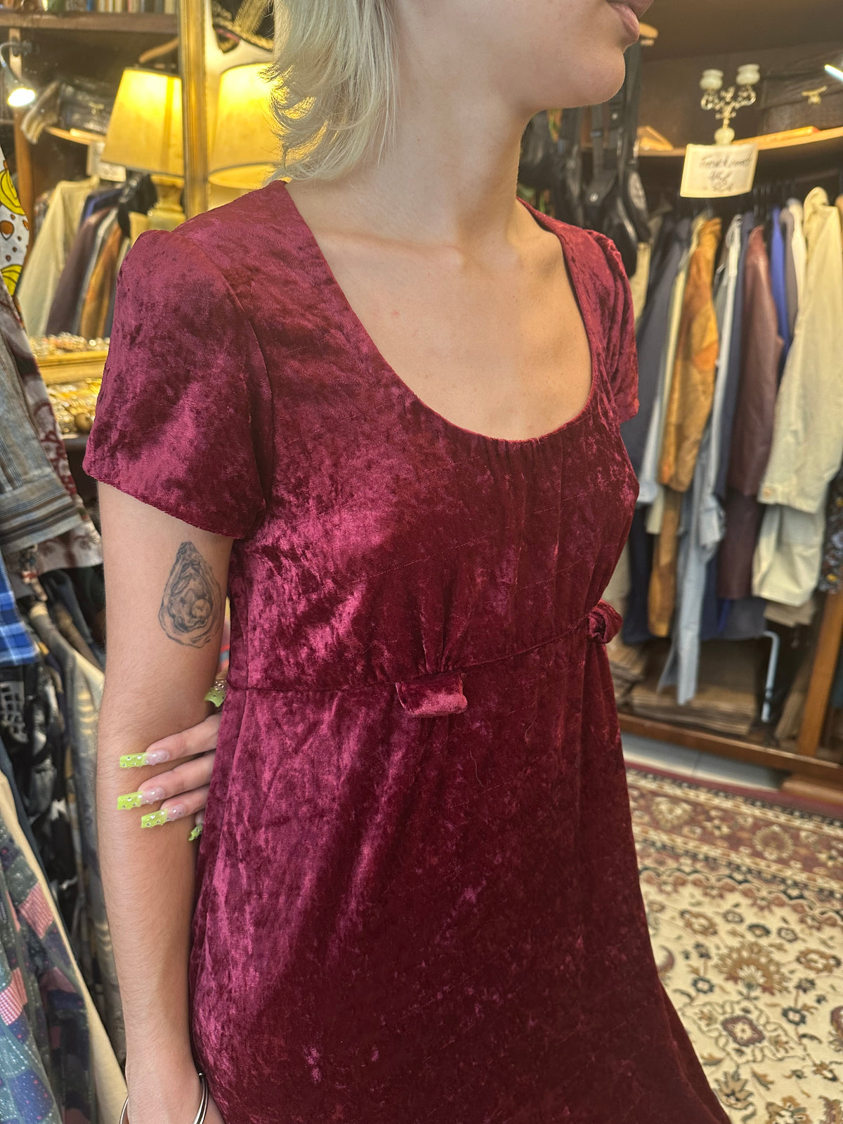Velvet midi burgundy dress