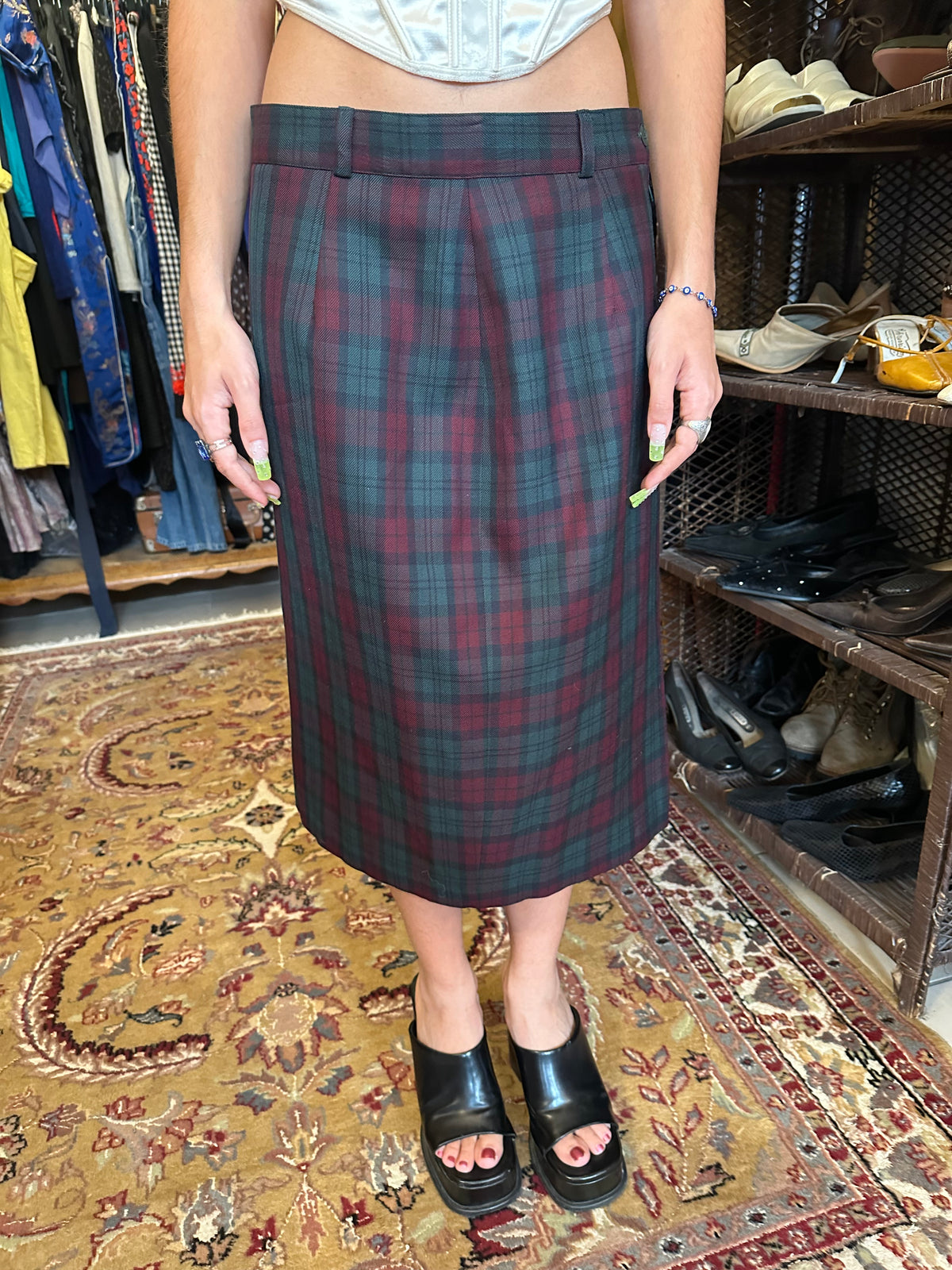 Midi Vintage plaid skirt