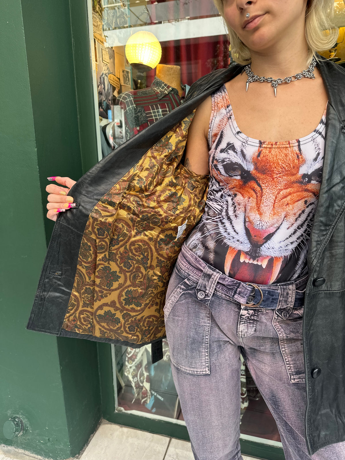 Black Vintage Leather Jacket with Belt