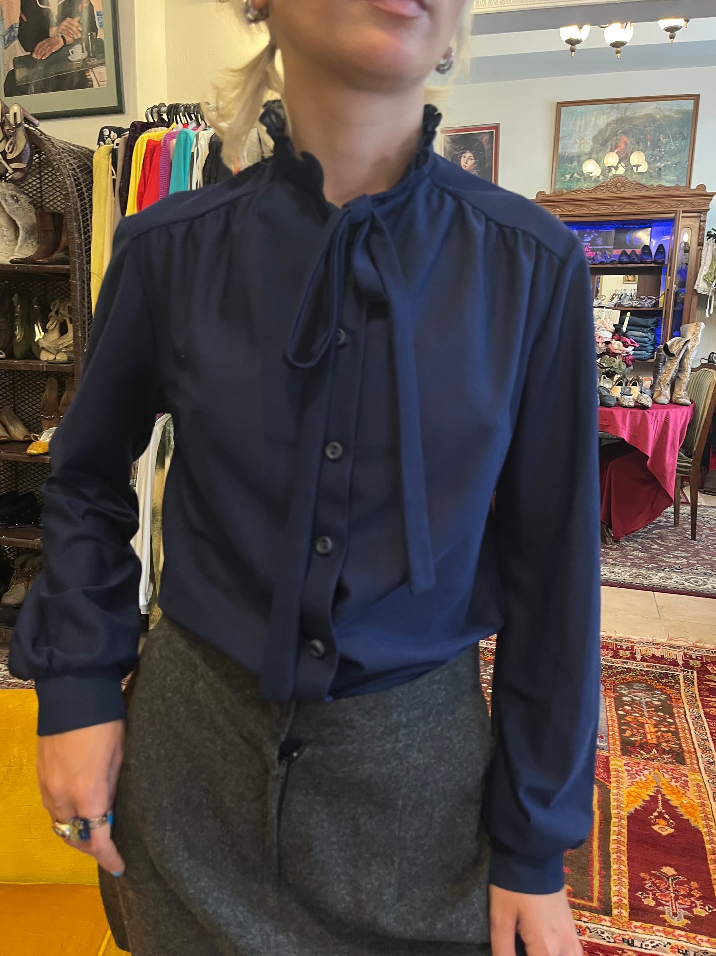 Vintage navy blue button up shirt