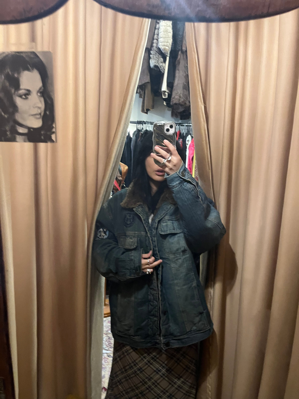 90s denim jacket with eco fur lining (super warm )
