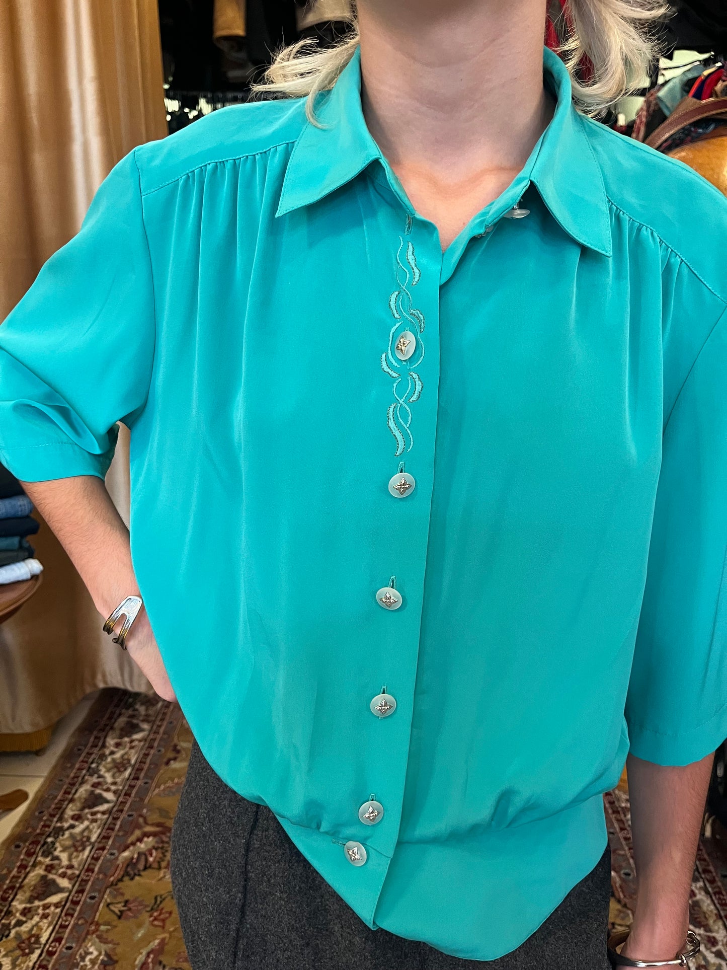 Bright green  button up shirt