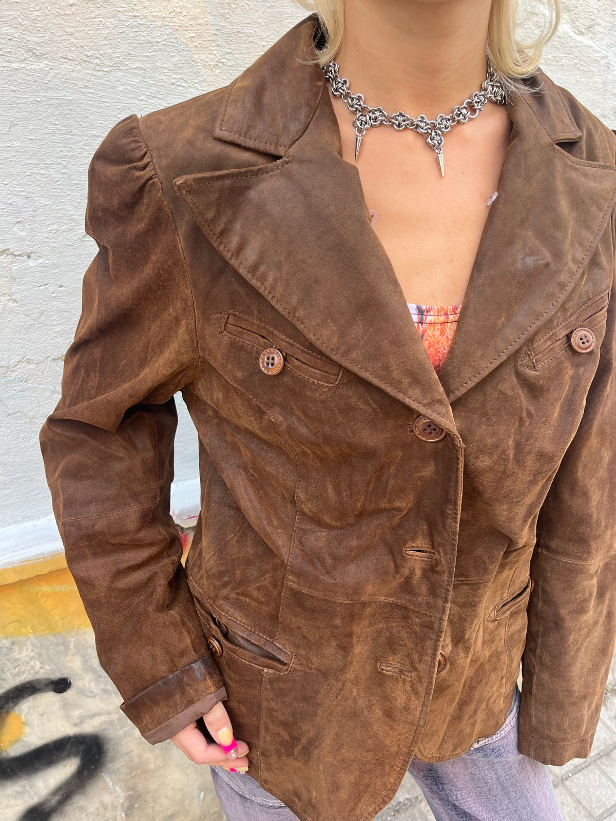 Brown button up suede jacket