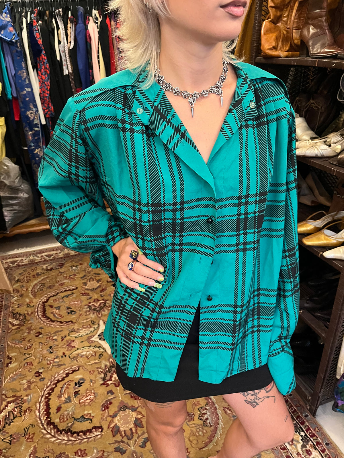 Vintage Plaid Turquoise Shirt