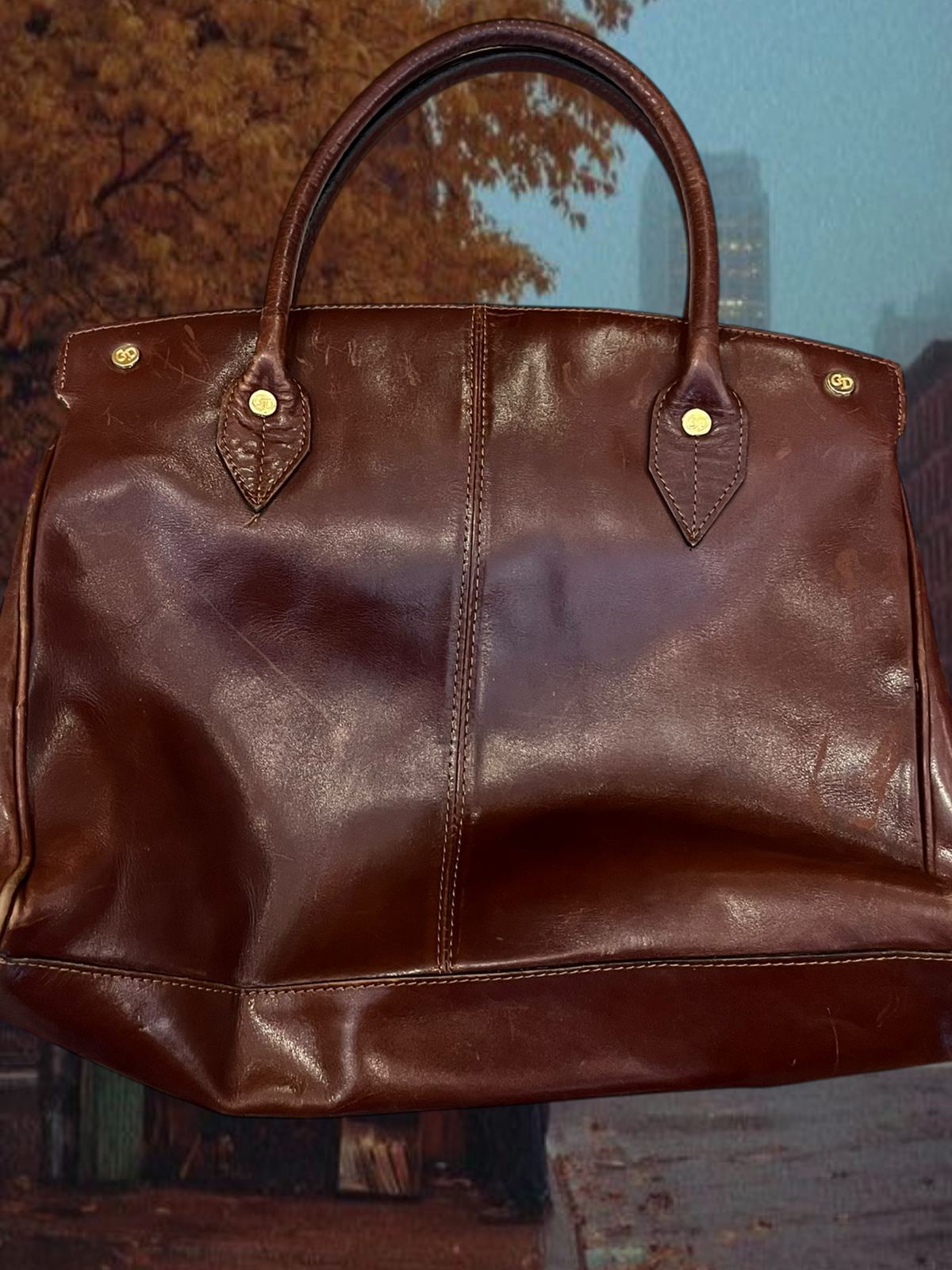 90s leather zip up handbag