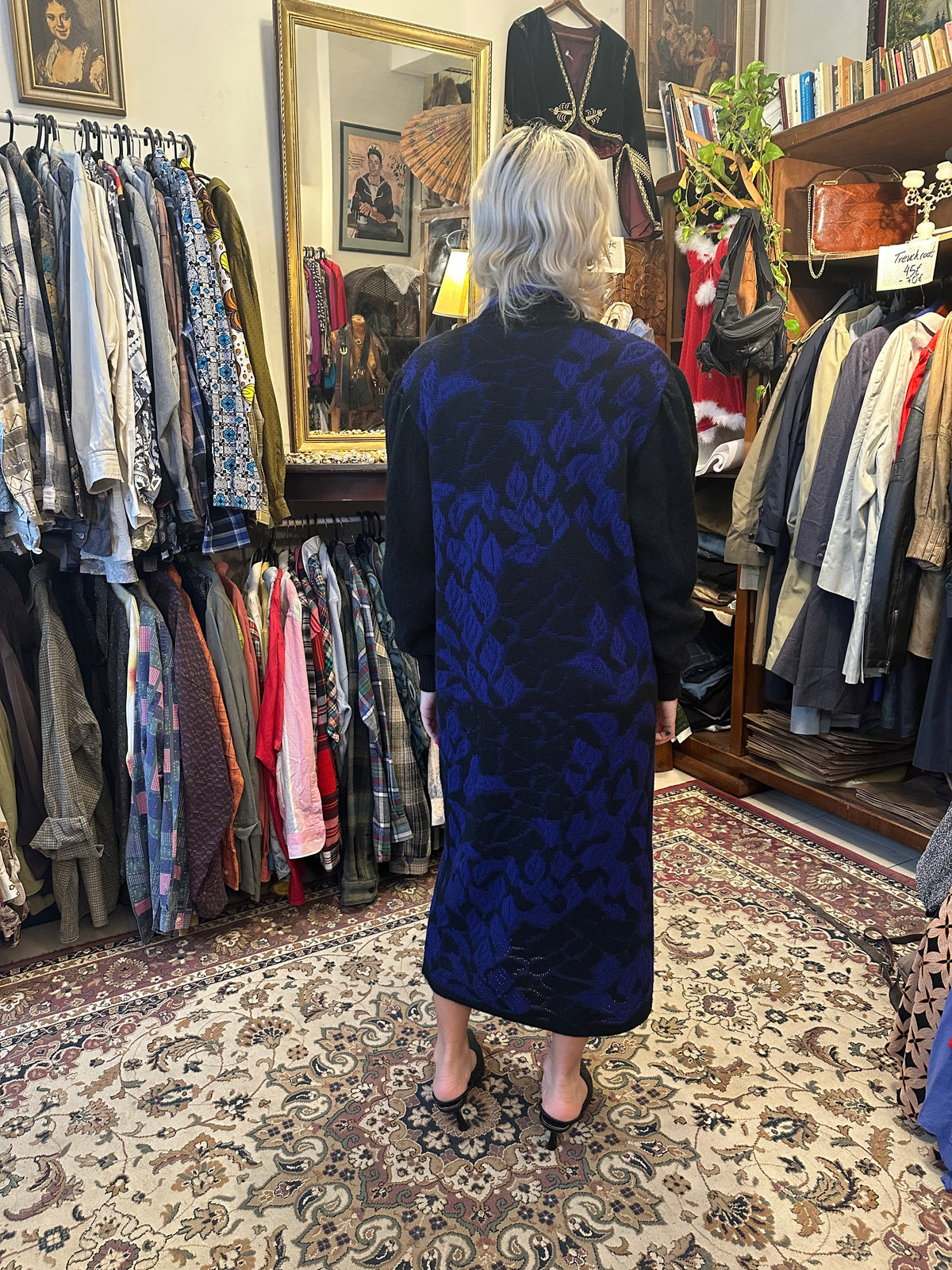 Blue and Black Maxi Sweater Dress