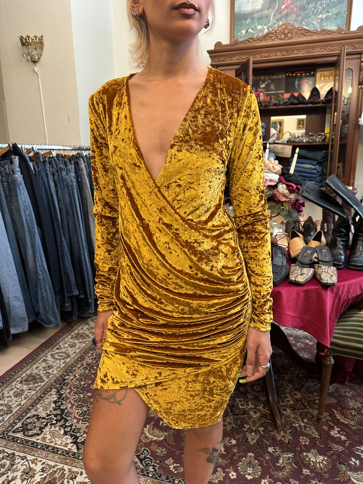 Vintage golden velvet mini dress
