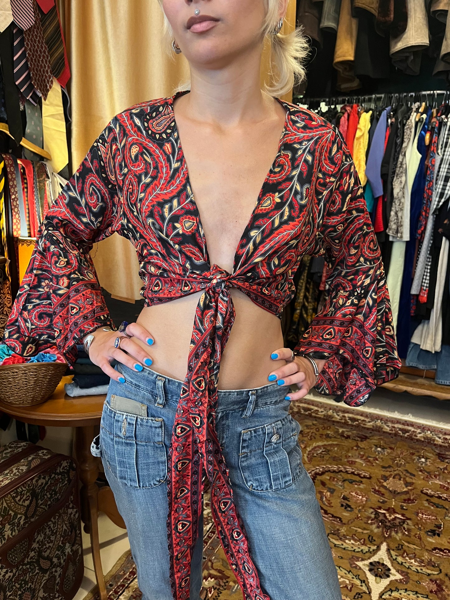70s crop  tie up top