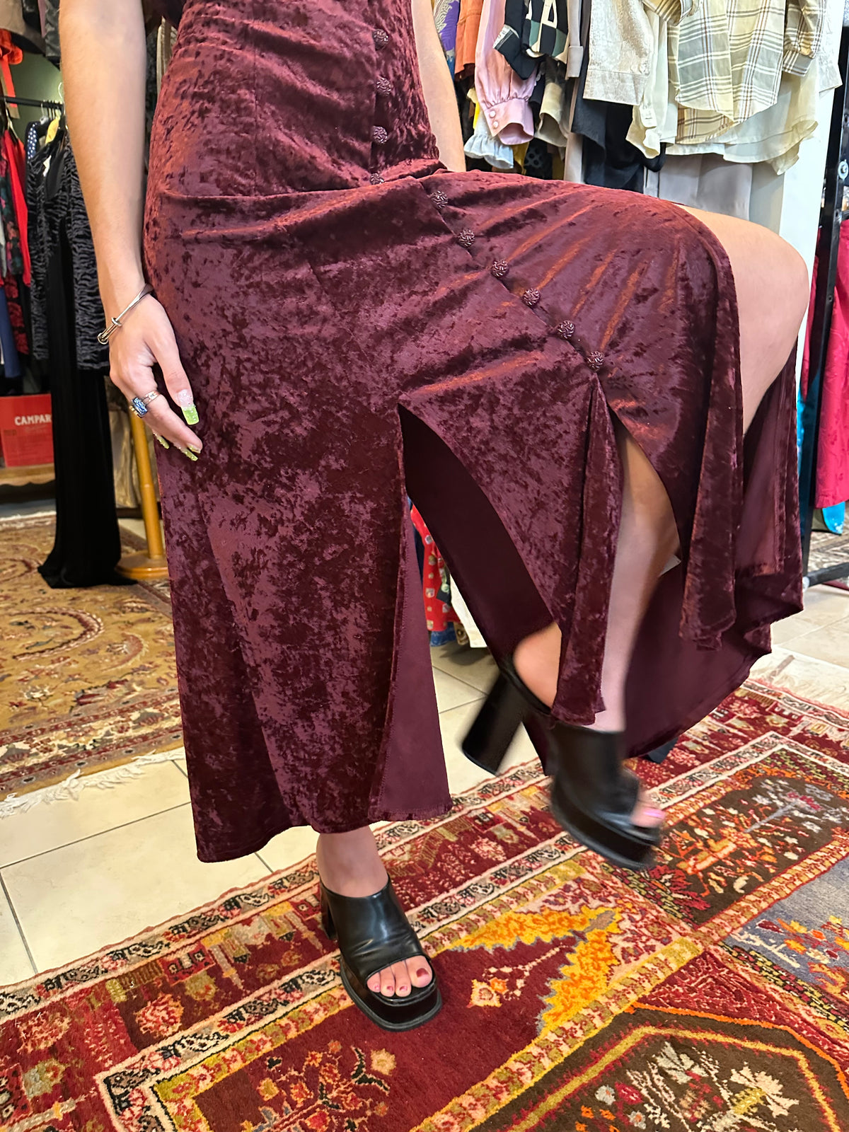 Vintage Maxi Wine Red Velvet Dress