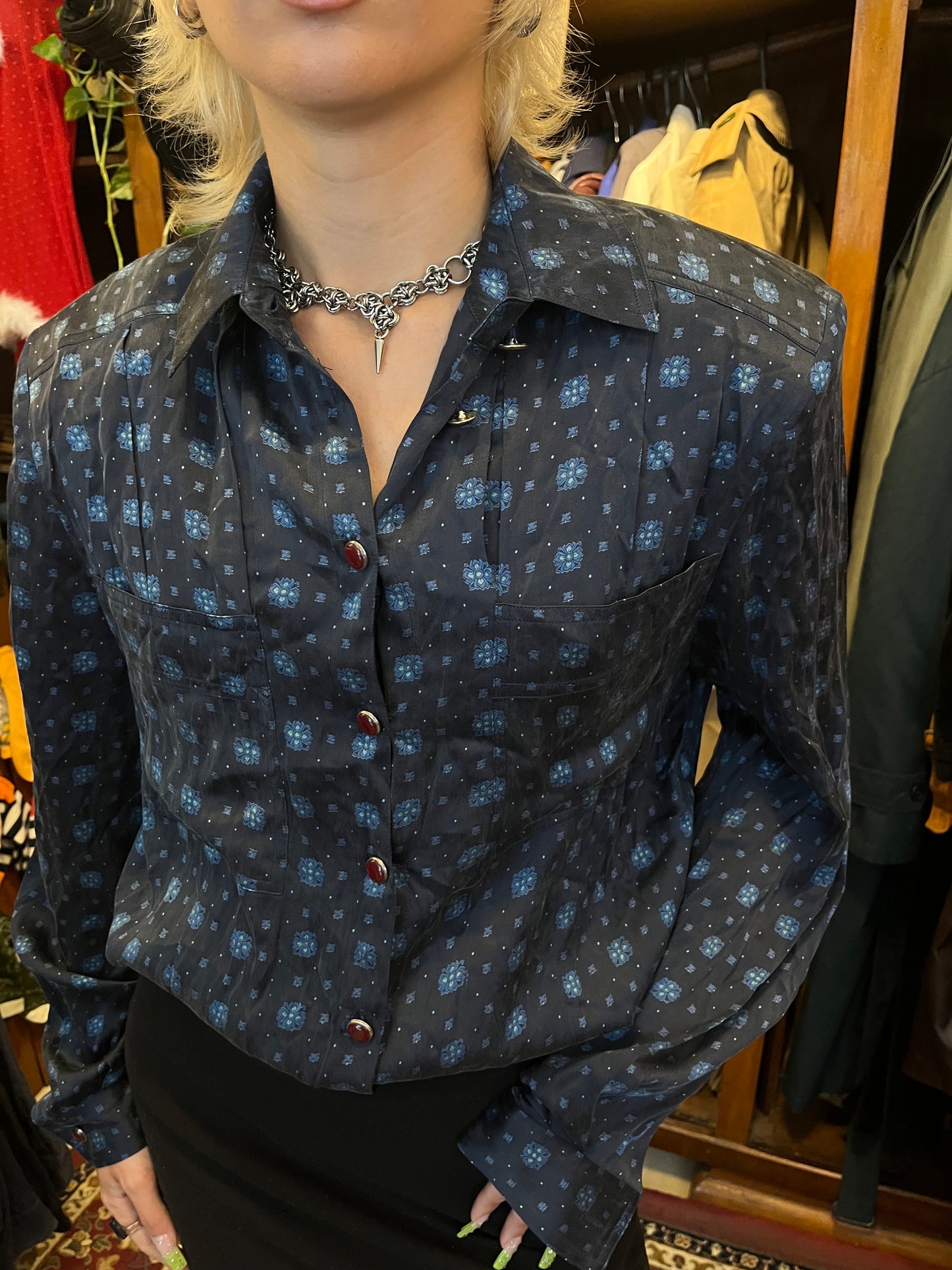 Vintage button up satin feel shirt