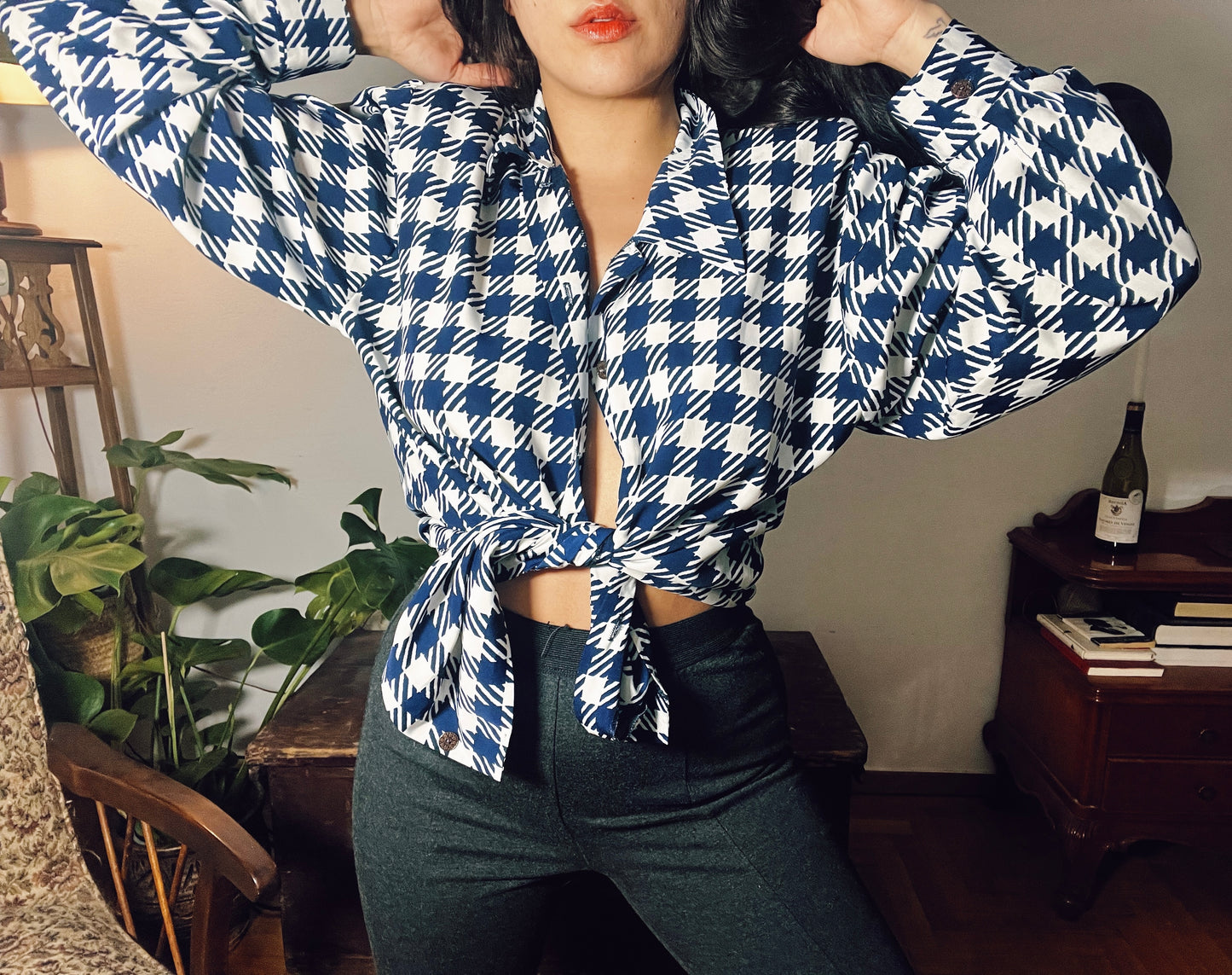 90s checkered button up shirt .Fits S-L