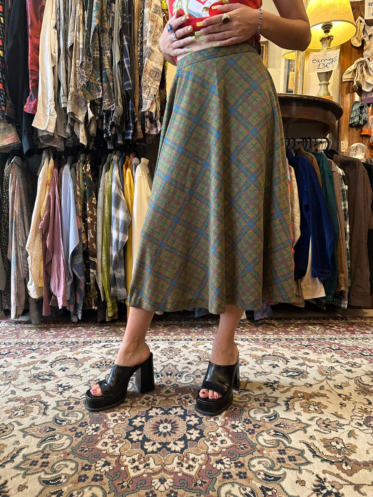 Vintage Plaid Midi Skirt