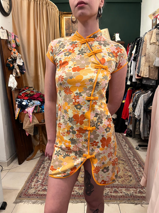 Qipao floral mini dress.Fits best S/M