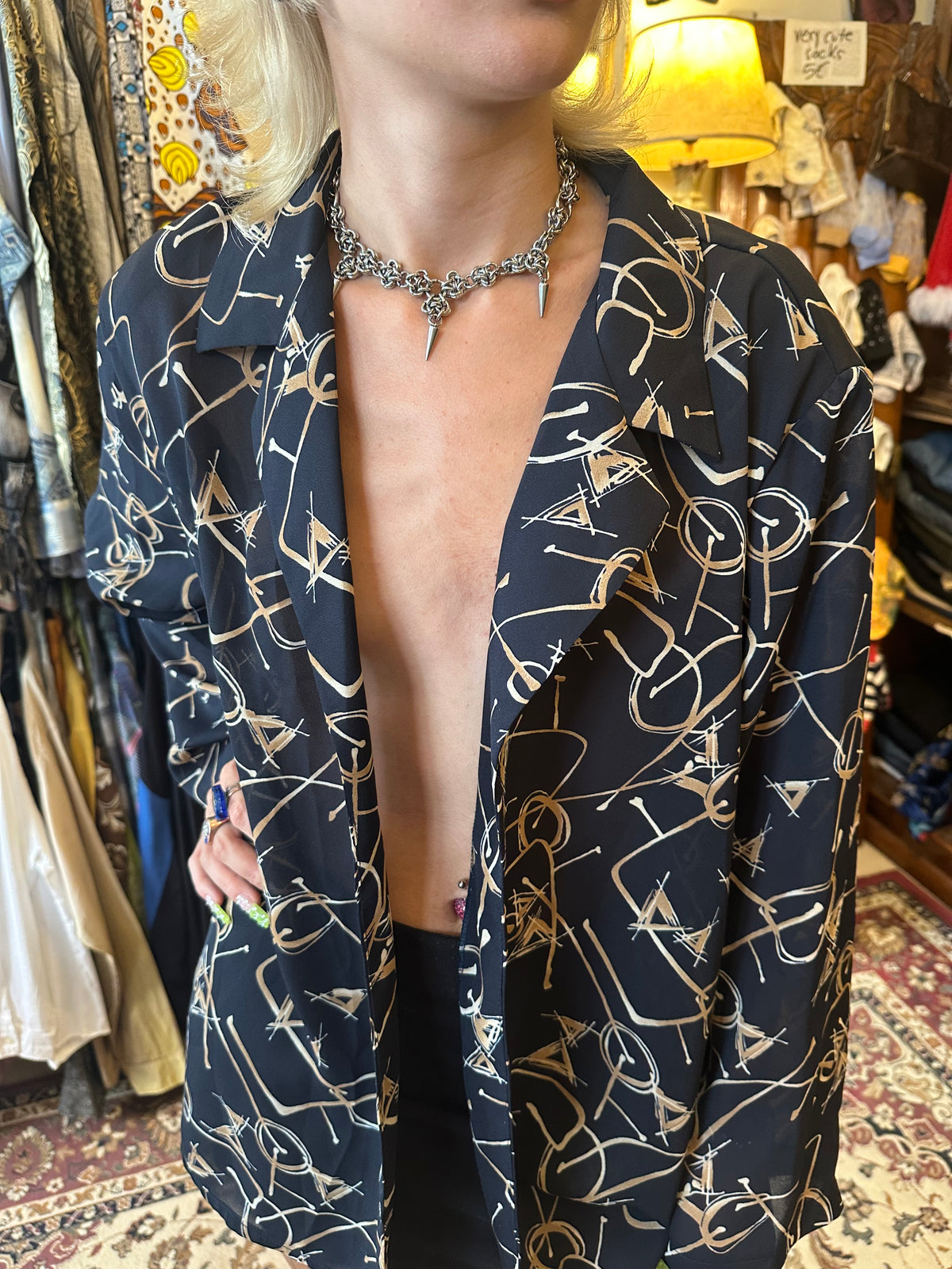 Vintage Patterned Black Blazer