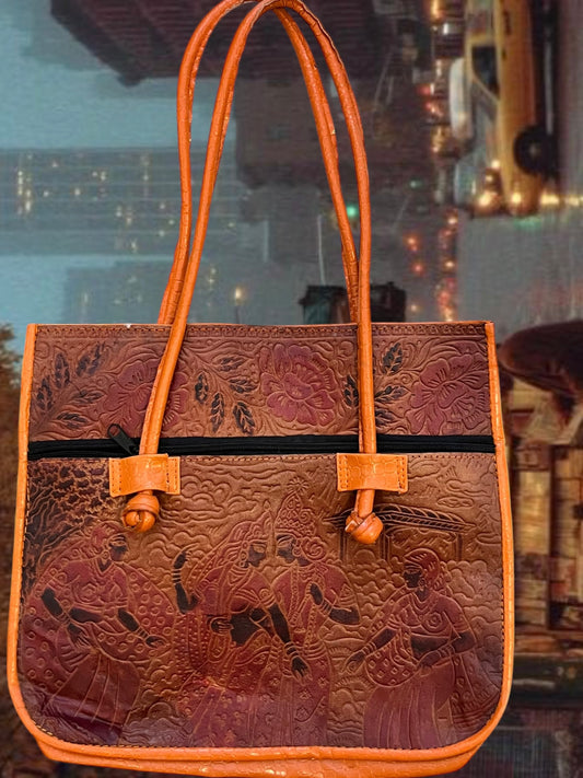 70s patterned leather bag