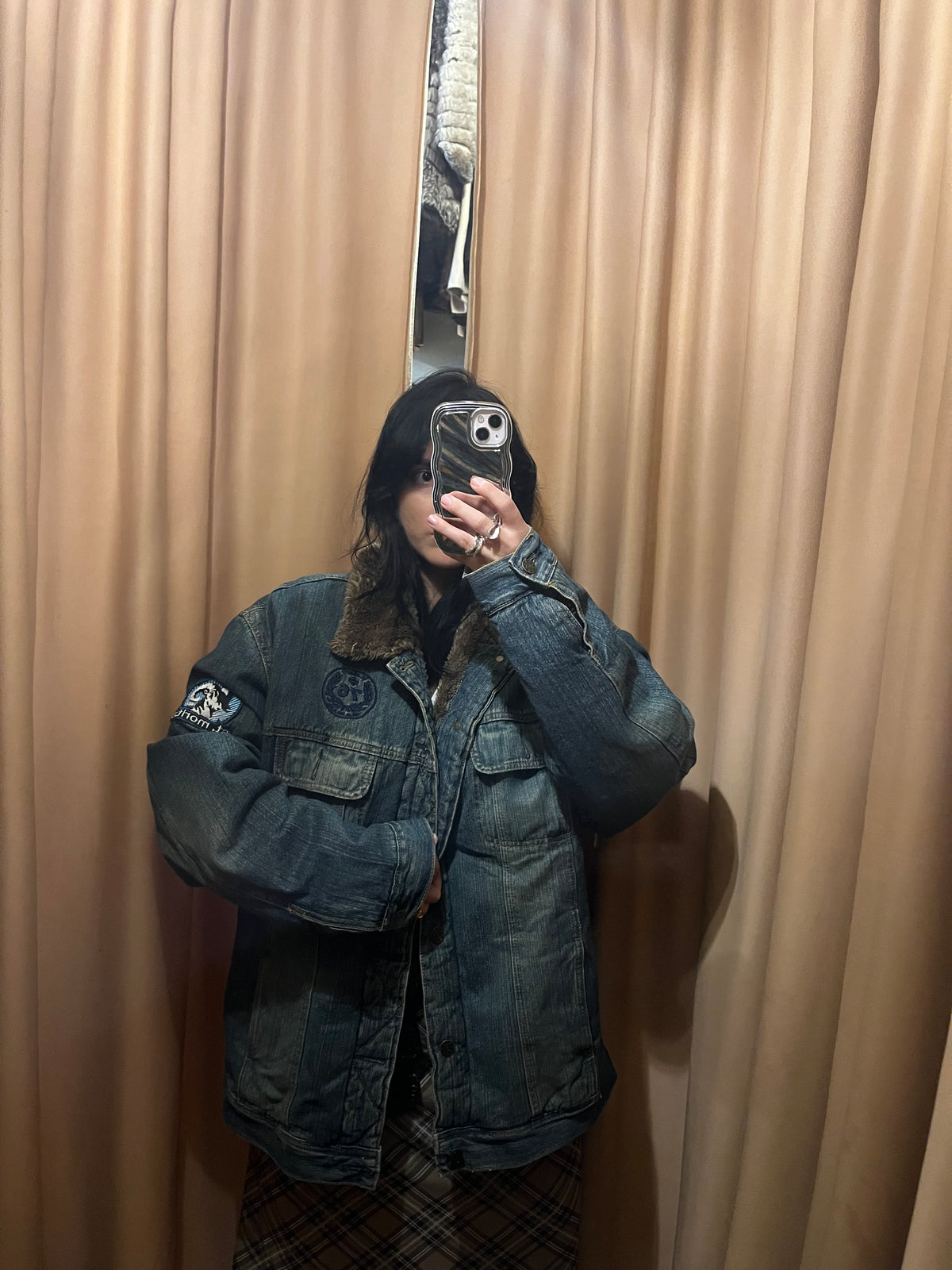 90s denim jacket with eco fur lining (super warm )