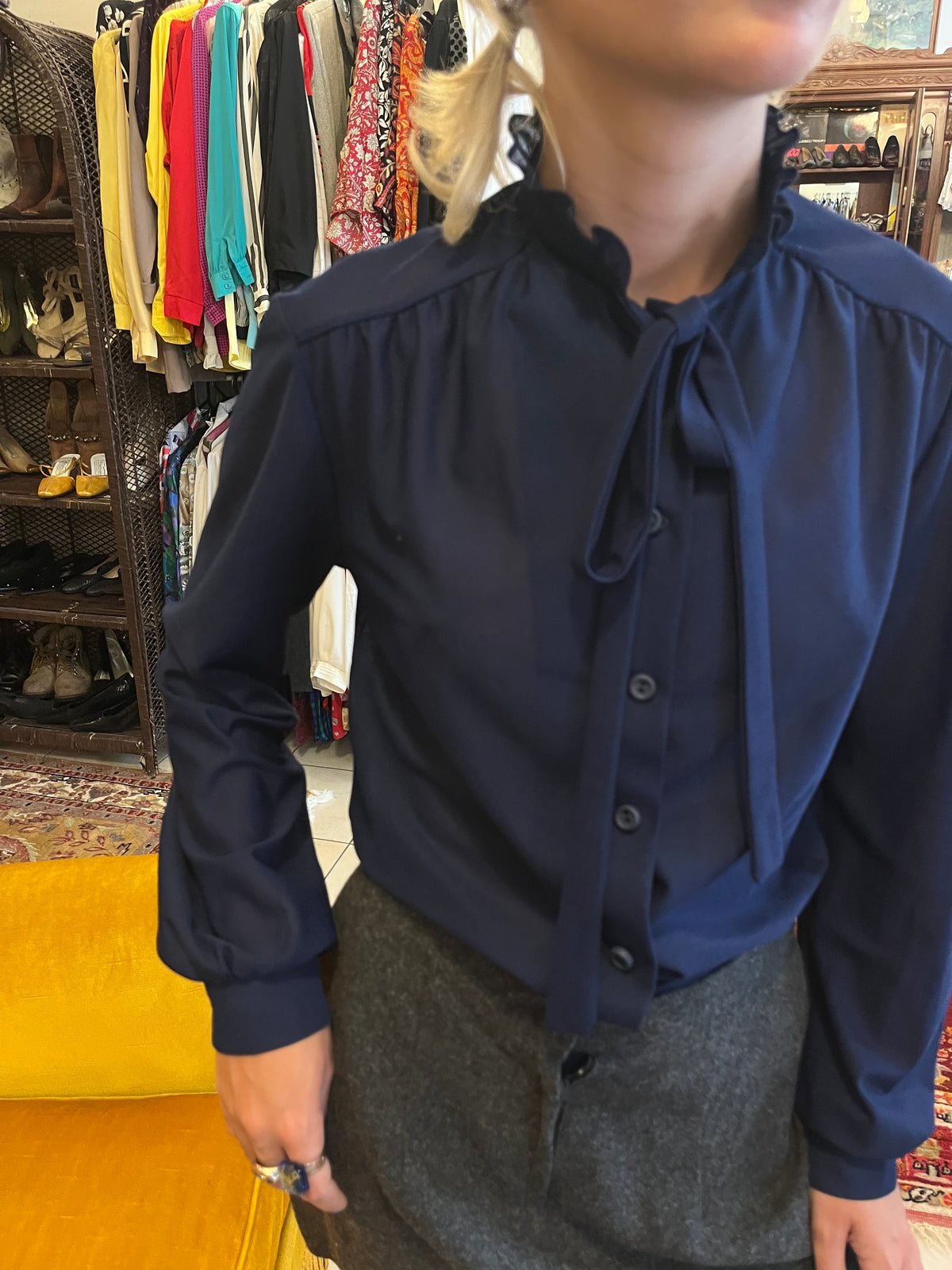 Vintage navy blue button up shirt