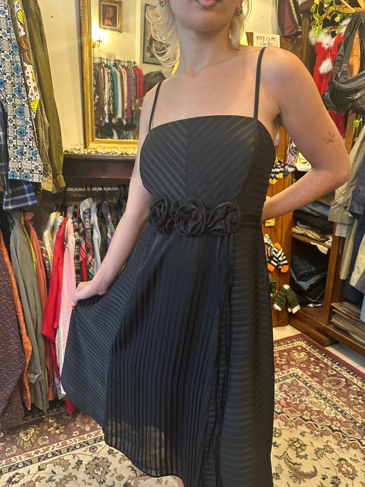 Black Striped Midi Dress