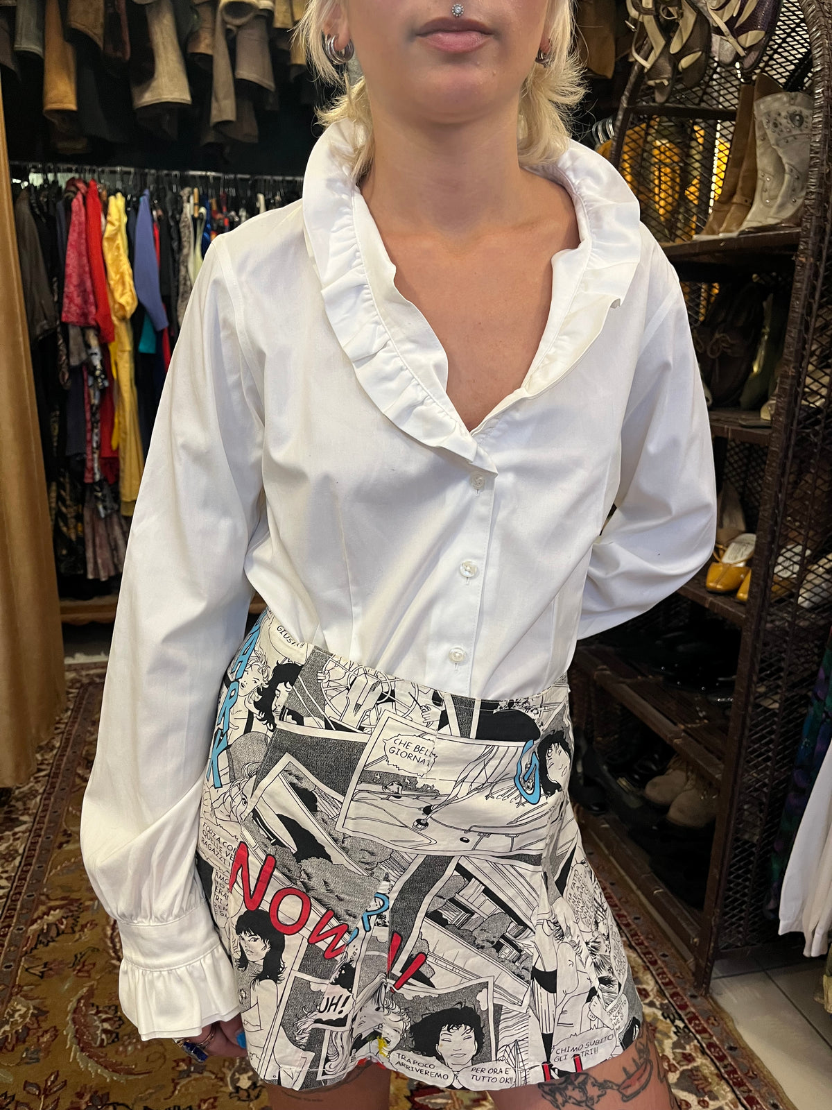 Ruffle Collared White Shirt