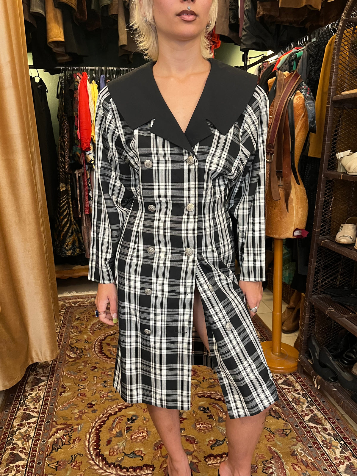 Vintage collared plaid button up dress