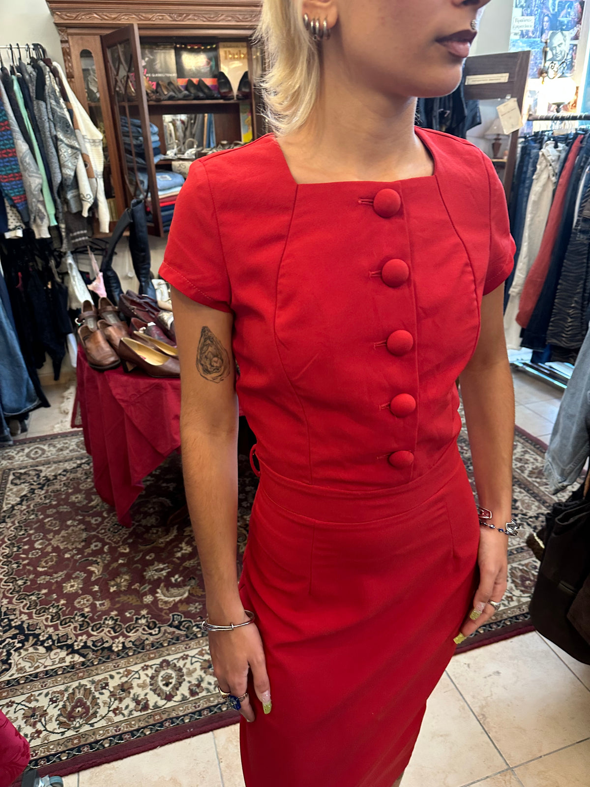 Bright Red Midi Vintage Deadstock Dress