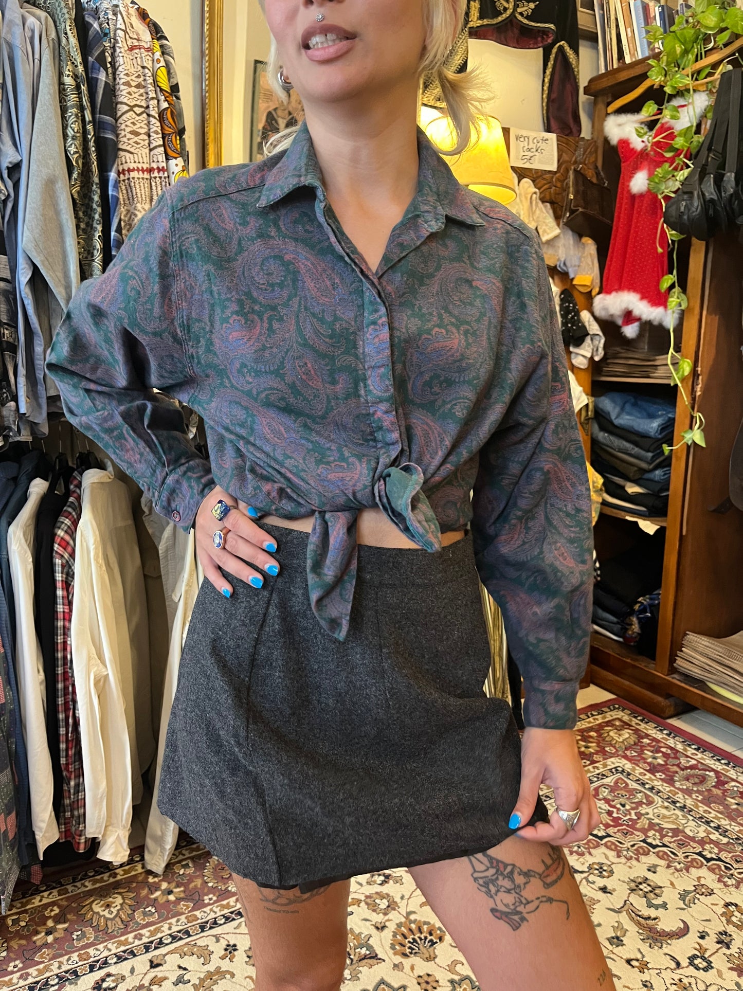 Vintage button up patterned wool shirt