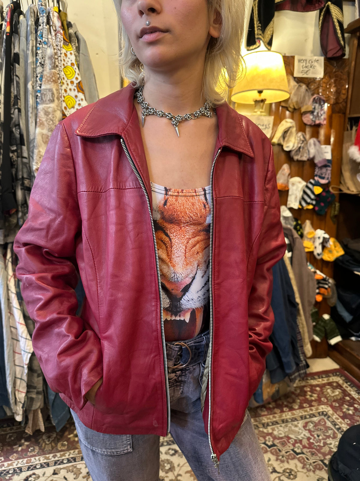 Red Vintage Leather Jacket
