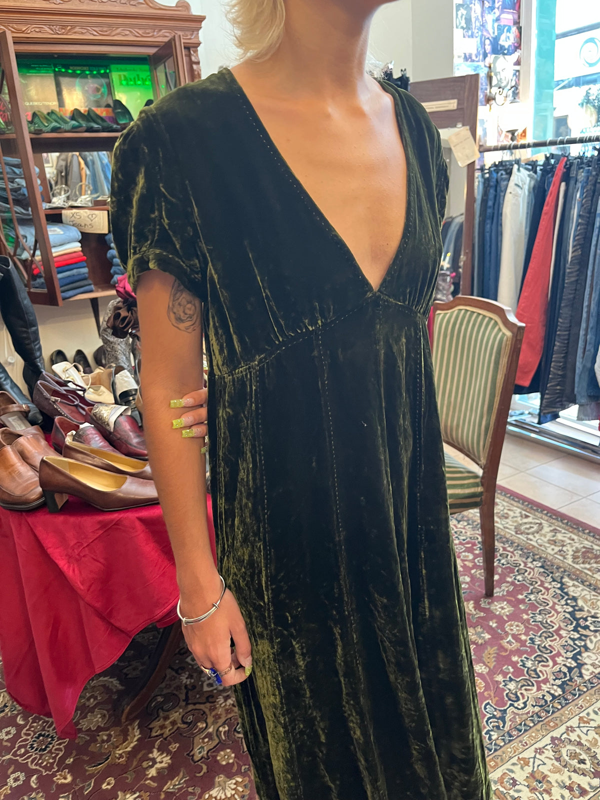 Vintage dark olive Victorian dress