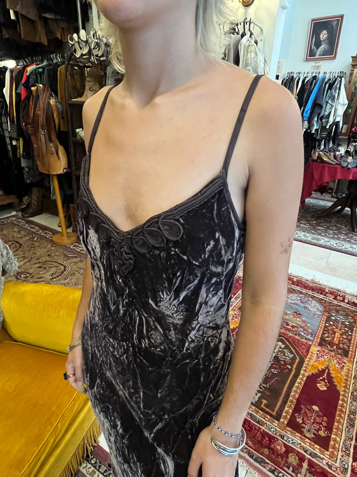 Velvet midi brown dress
