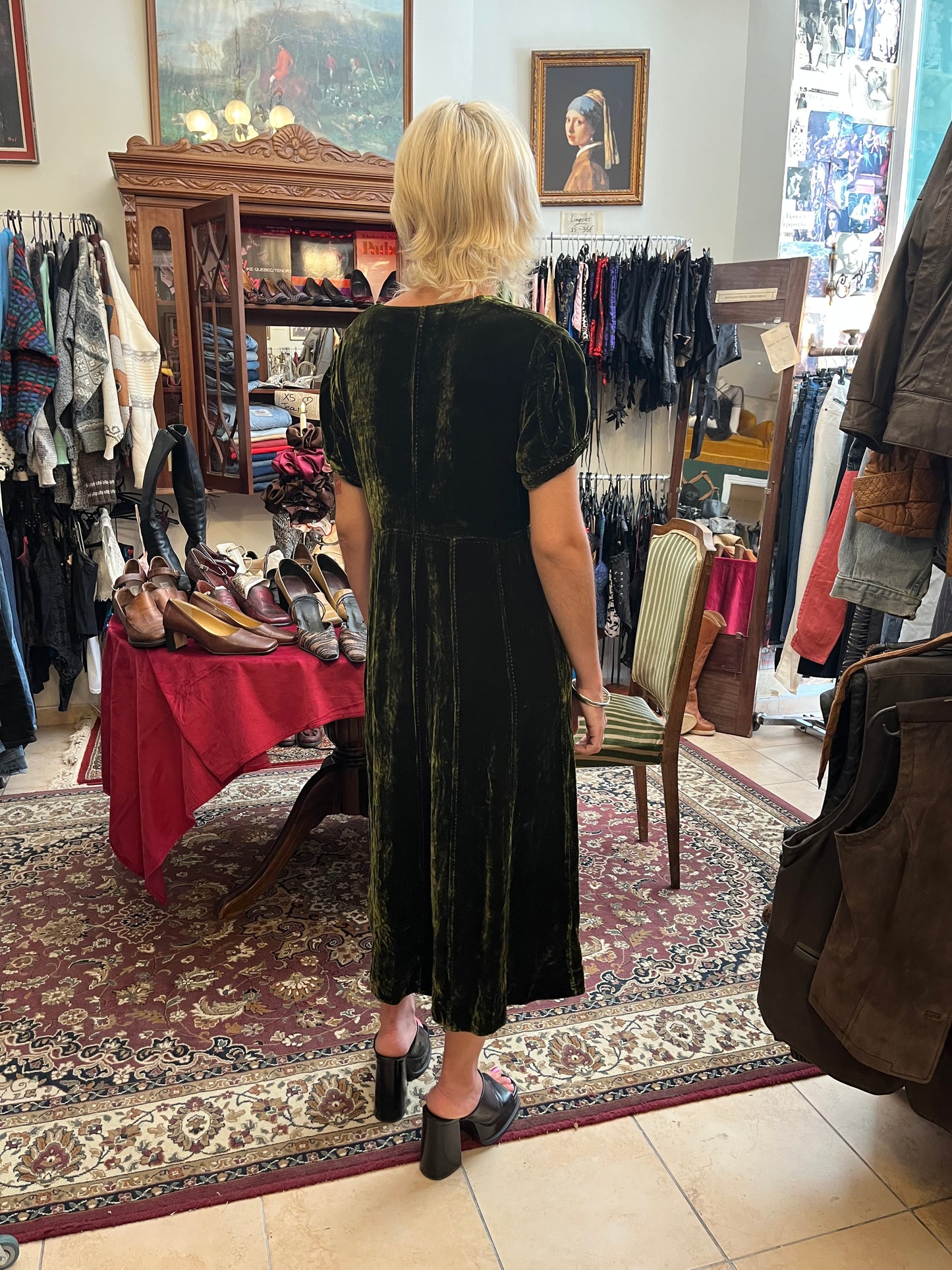 Vintage dark olive Victorian dress
