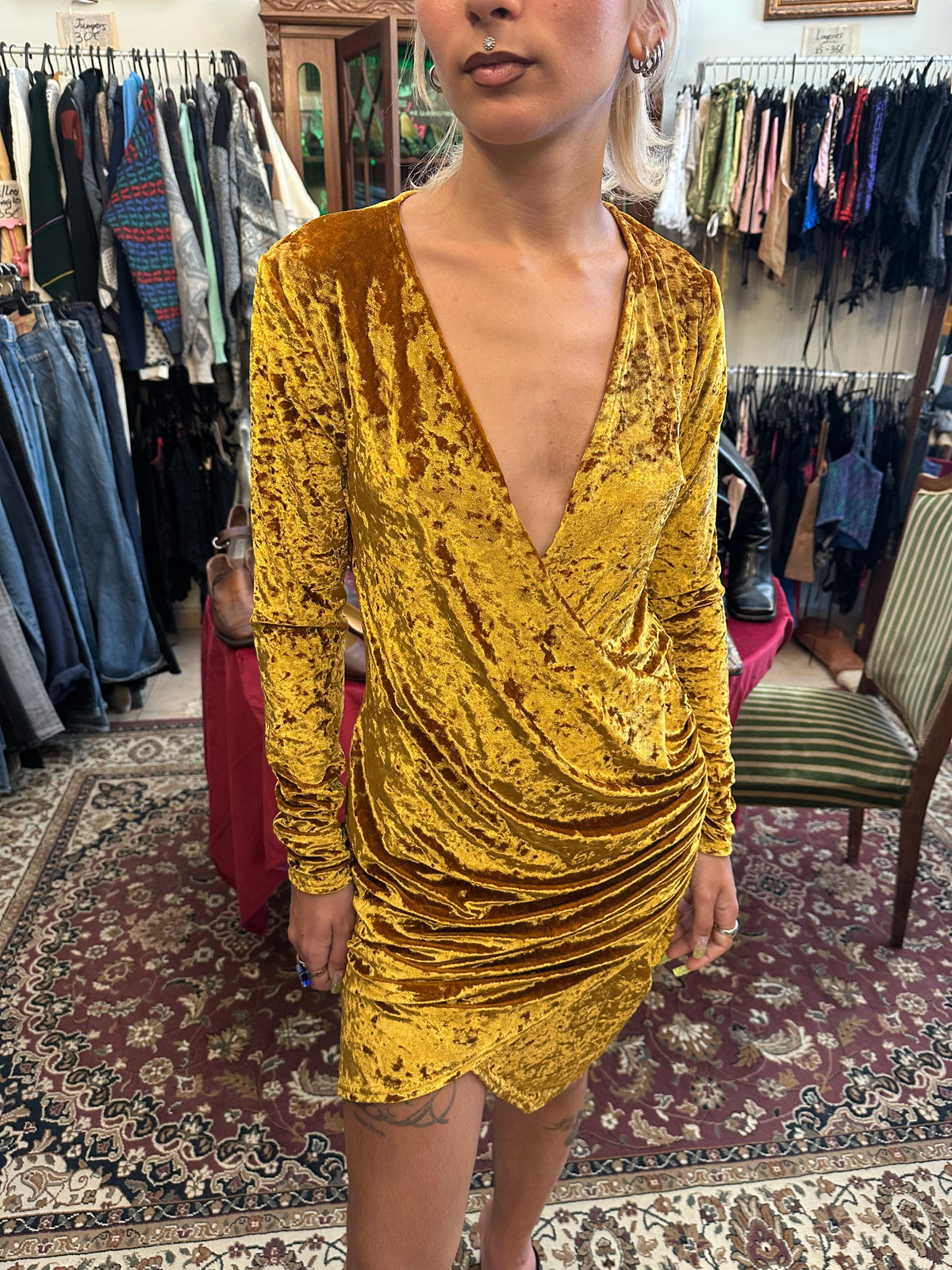 Vintage golden velvet mini dress