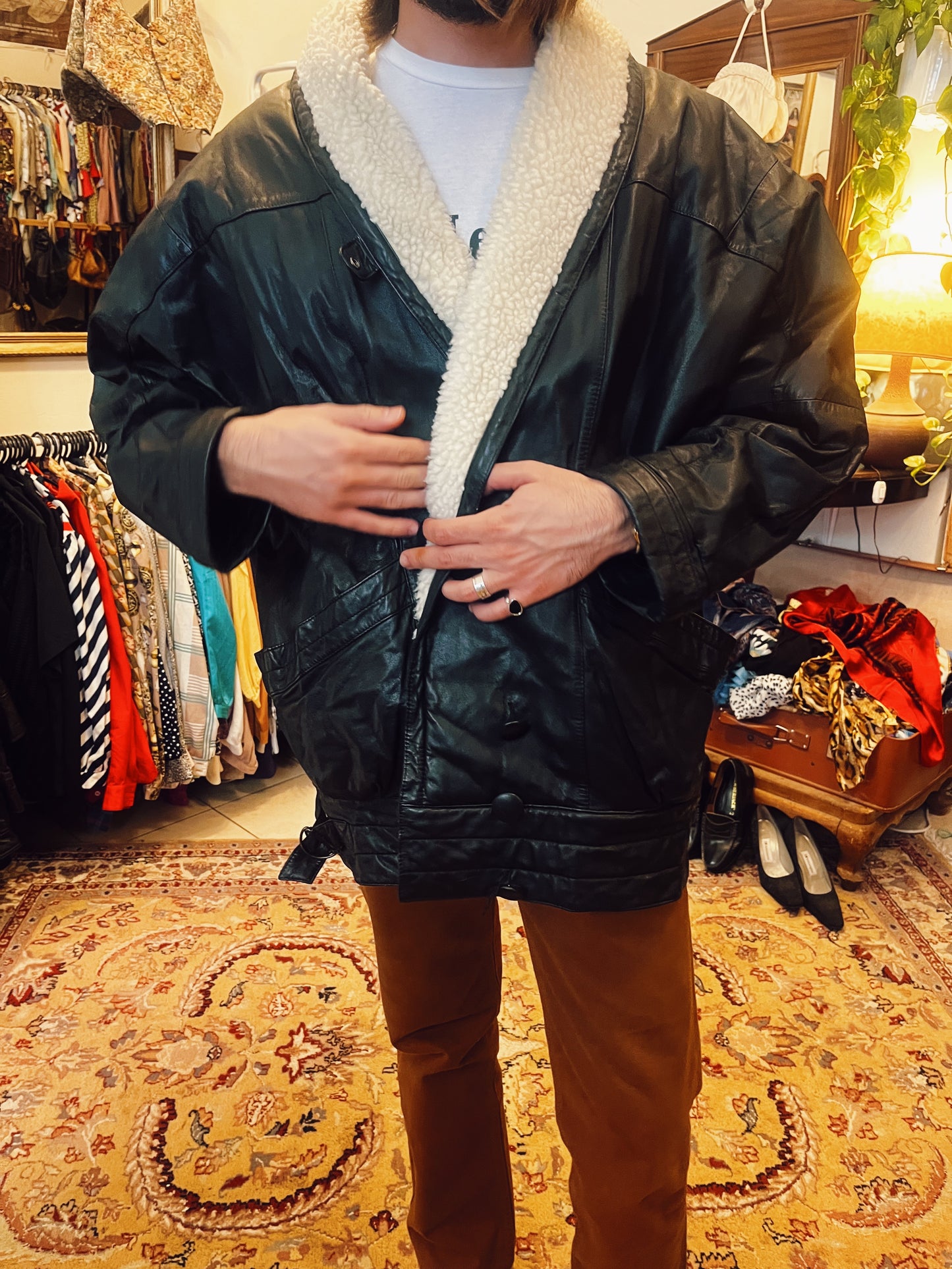 90s genuine leather shearling .XL