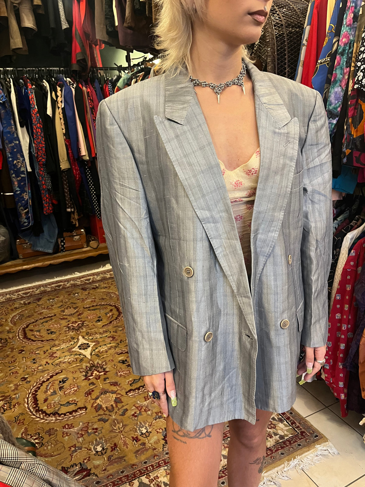 Silver 90s button up blazer