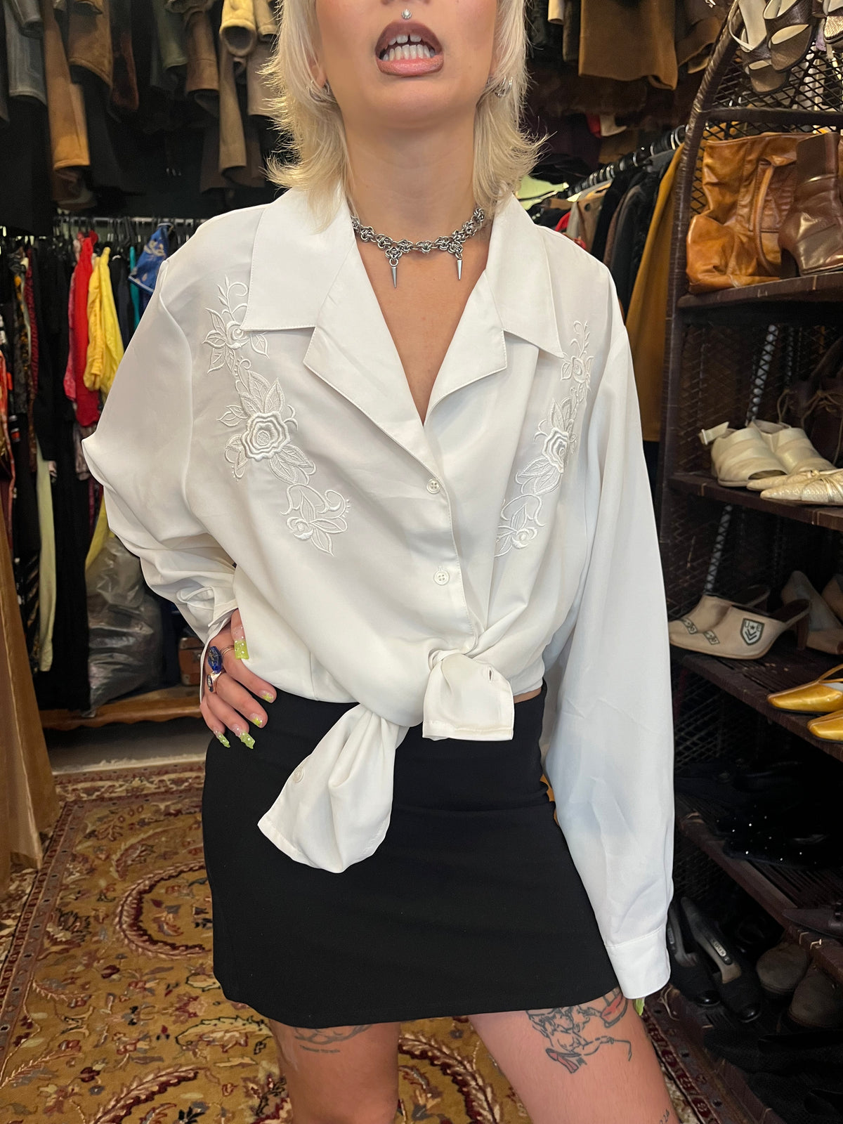 Vintage White Shirt with Embroidery Details