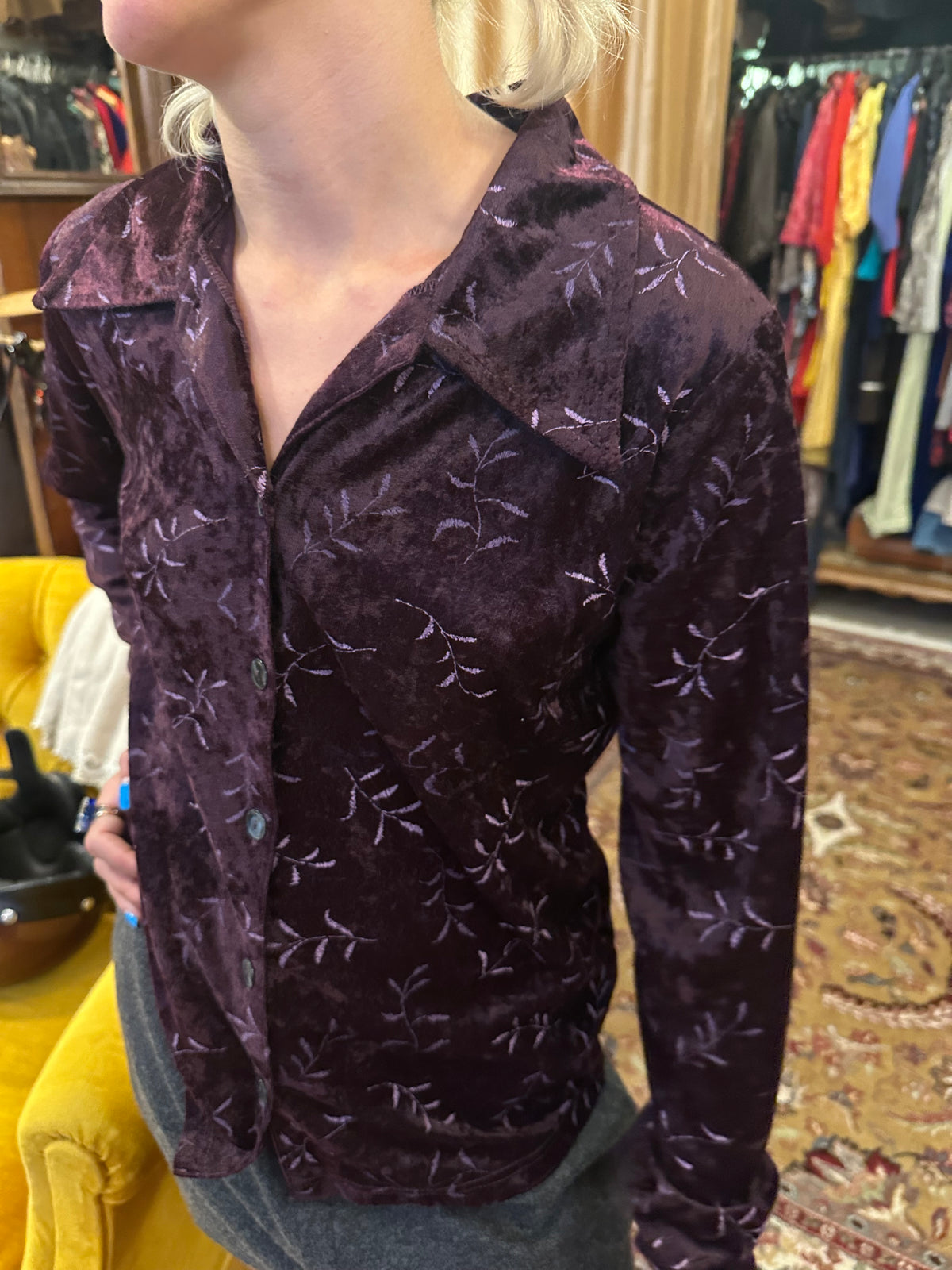Vintage Velvet Floral Pattern Shirt