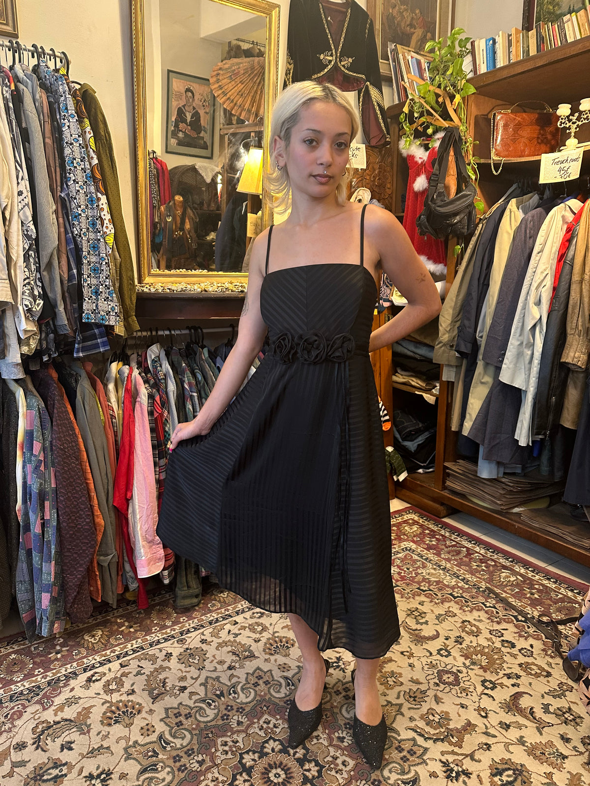 Black Striped Midi Dress