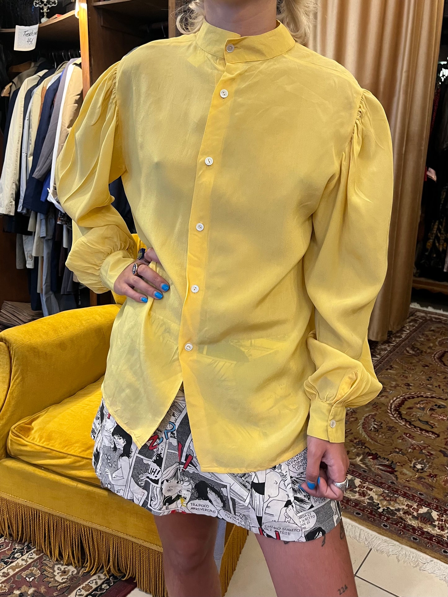 Yellow Vintage Shirt with Puffy Sleeves
